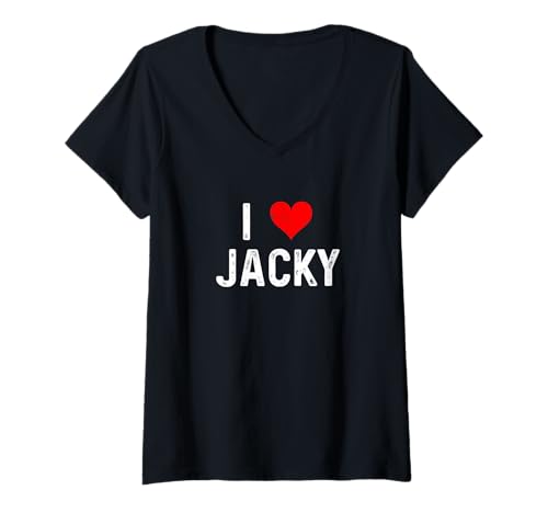 Damen I Love Jacky – Herz – Used-Look T-Shirt mit V-Ausschnitt Damen I Love Jacky – Herz – Used-Look T-Shirt mit V-Ausschnitt von Distressed I Heart Love Apparel by RJ