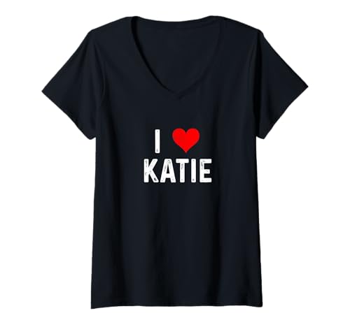 Damen I Love Katie – Herz – Used-Look T-Shirt mit V-Ausschnitt Damen I Love Katie – Herz – Used-Look T-Shirt mit V-Ausschnitt von Distressed I Heart Love Apparel by RJ