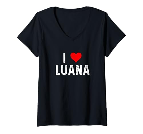 Damen I Love Luana – Herz – Used-Look T-Shirt mit V-Ausschnitt Damen I Love Luana – Herz – Used-Look T-Shirt mit V-Ausschnitt von Distressed I Heart Love Apparel by RJ