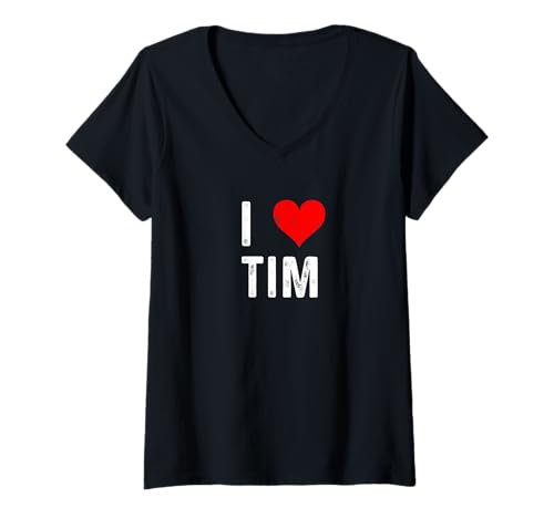 Damen I Love Tim - Herz - Distressed T-Shirt mit V-Ausschnitt Damen I Love Tim - Herz - Distressed T-Shirt mit V-Ausschnitt von Distressed I Heart Love Apparel by RJ