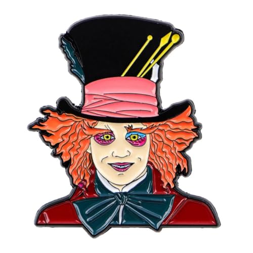 Distrigeek Anstecker "Der verrückte Hutmacher" Alice im Wunderland Charakter aus Metall und Emaille, Anstecker für Herren und Damen, originelle Geschenkidee von Distrigeek