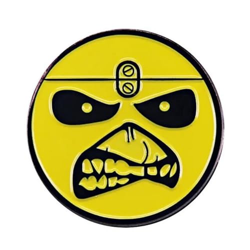 Distrigeek Iron Maiden Eddie Smile Anstecknadel, Metall, rund, gelb, für Damen und Herren von Distrigeek