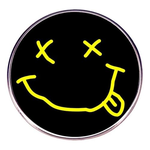 Distrigeek Pin Anstecker Kurt Cobain Anstecknadel Emoji Logo Rock Band Metall Abzeichen Pin Pin Rund Schwarz für Herren Damen, Emaille von Distrigeek