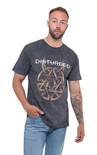 Disturbed T Shirt Riveted Band Logo Nue offiziell Herren Mineral Wash Charcoal von Disturbed