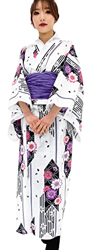 Dita Enshu Traditioneller Yukata-Bademantel für Damen aus Baumwolle (japanischer lässiger Kimono), leicht zu tragen (Yukata, Obi, Koshihimo) Set3, Enshu-10, Einheitsgröße von Dita