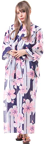 Kimura Jitsugyo Damen Kyoto Traditionelle leicht zu tragende Kawaii Yukata Robe (Japanischer Casual Kimono) Set 2, Japanische Kirschblüten, Medium von Dita