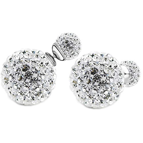 Damen Ohrstecker Doppel Stecker mit Perlen Kugeln Glitzer Shamballa Zirkonia Stein Front Back Perle Ohrringe Perlenohrringe Perlenohrstecker rund Zwei von Ditz