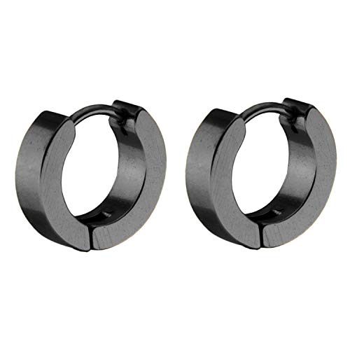 Ditz Unisex Creolen Edelstahl Klappbügel Ohrringe Huggie Kreolen Stecker Ohrstecker rund klein schmal dünn Damen Herren 4mm Breit 9mm Schwarz von Ditz