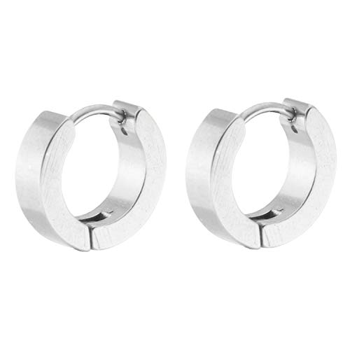 Ditz Unisex Creolen Edelstahl Klappbügel Ohrringe Huggie Kreolen Stecker Ohrstecker rund klein schmal dünn Damen Herren 4mm Breit 9mm Silber von Ditz