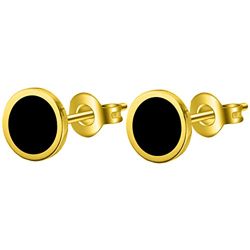 Ohrstecker Edelstahl Flach mit Platte Kreis Fake Plug Damen Herren Ohrringe Rund Klein Modern Geometrisch Schwarz Gold 6mm von Ditz