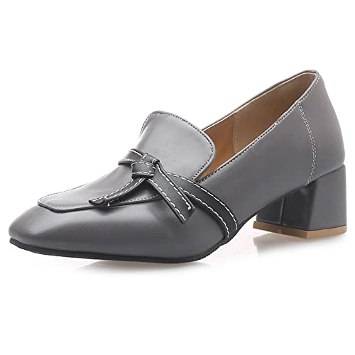 Damen Blockabsatz-Loafer Square Toe Lässige Pump Ohne Verschluss Schuhe mit Mittlerem Absatz Für Das Büro Bogen, 3254Dzw Grau Gr 45 EU von Diuniarza