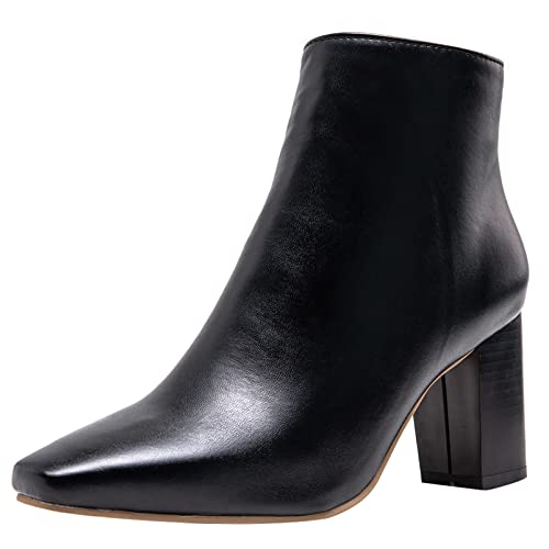 Damen Höhe Ferse Stiefeletten, Kleid Stiefeletten Blockabsatz Zip Square Toe Stiefeletten Simple, 11814Tgm Schwarz Gr 47 EU von Diuniarza