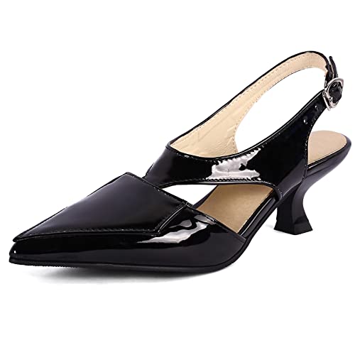 Damen Kitten Heel Pump Pointed Toe Lässige Pump Schnalle Sommer-Sandalen mit Mittlerem Absatz, 11571Cmi Schwarz Gr 39 EU von Diuniarza
