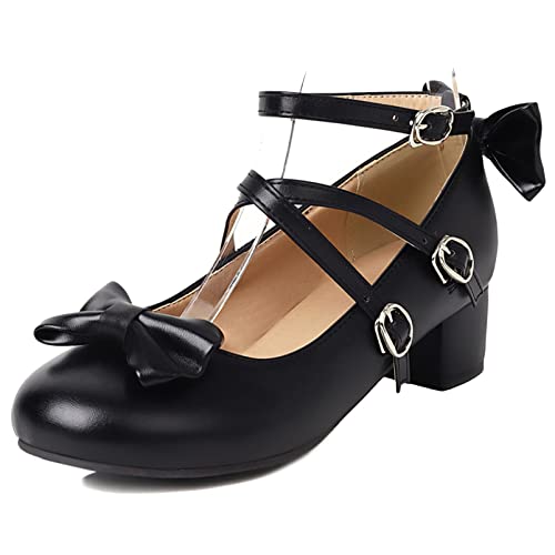 Damen Mary-Jane-Schuhe mit Blockabsatz Runde Zehen Lässige Pump Schnalle Tanzschuhe mit Mittlerem Absatz Knöchelriemchen Bogen, 5849Ipr Schwarz Gr 45 EU von Diuniarza