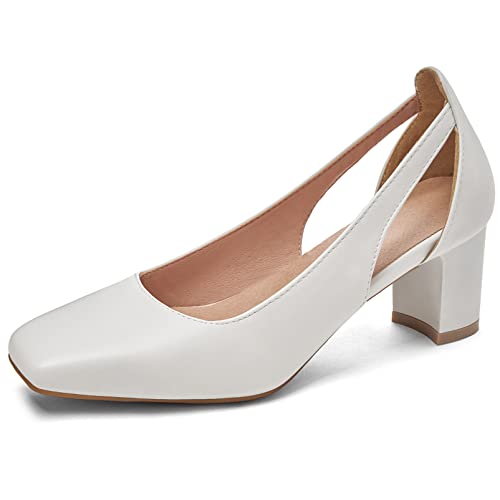 Damen Pump mit Blockabsatz Square Toe Lässige Pump Ohne Verschluss Kleiderschuhe mit Mittlerem Absatz Sommer Sandale, 332Wvf Weiß Gr 33 EU von Diuniarza