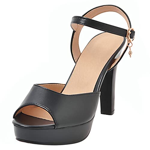 Damen Sandale mit Absatz, Sandalen Blockabsatz Peep Toe Elegant Brautschuhe mit Plateau Knöchelriemchen Schnalle, 7149Sir Schwarz Gr 31 EU von Diuniarza