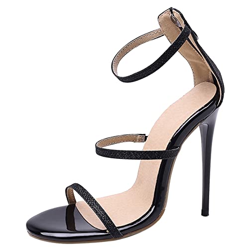 Damen Sandale mit Absatz, Sandalen Offene Zeh Elegant Stiletto Abendschuhe Zip Knöchelriemchen Glitzer, 2607Vth Schwarz Gr 47 EU von Diuniarza