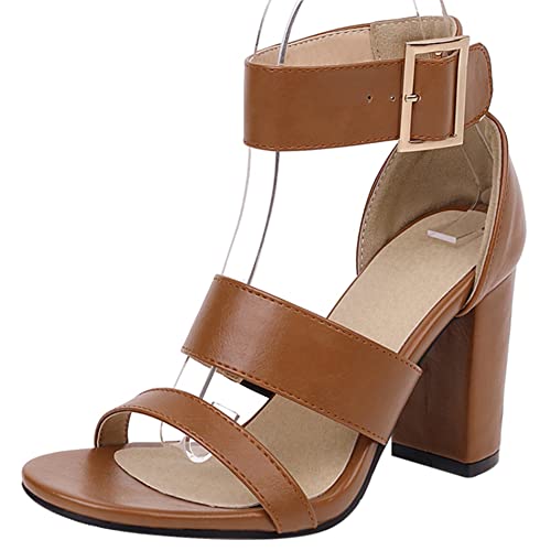 Damen Sandale mit Absatz, Sandalen Offene Zeh Retro Blockabsatz Abendschuhe Knöchelriemchen Schnalle Sommer, 8107Cpc Braun Gr 34 EU von Diuniarza