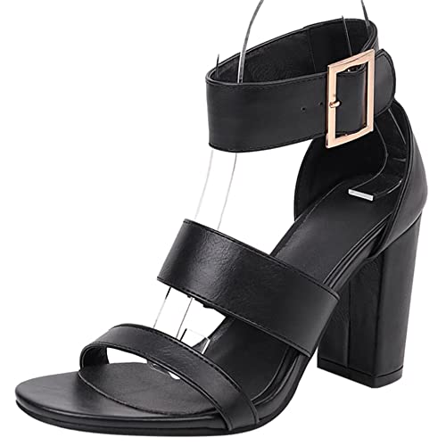 Damen Sandale mit Absatz, Sandalen Offene Zeh Retro Blockabsatz Abendschuhe Knöchelriemchen Schnalle Sommer, 8119Dln Schwarz Gr 32 EU von Diuniarza