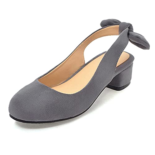 Damen Slingback-Schuhe mit Blockabsatz Runde Zehen Lässige Pump Ohne Verschluss Party-Schuhe mit Mittlerem Absatz Bogen, 8309Dcd Grau Gr 45 EU von Diuniarza