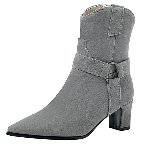 Damen Stiefeletten mit Blockabsatz, Anzugstiefel Leisure Zip Kurzschaft Stiefel Mitte Absatz Pointed Toe, 3200Ksh Grau Gr 38 EU von Diuniarza