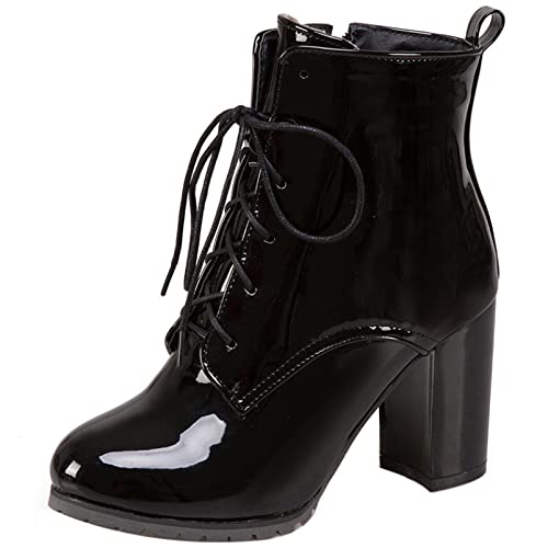 Damen Stiefeletten mit Blockabsatz, Partystiefel Mode Zip Kurzschaft Stiefel Höhe Ferse Runde Zehen, 262Ucy Schwarz Gr 44 EU von Diuniarza