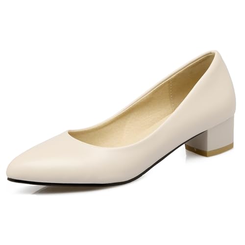 Diuniarza Basic Blockabsatz Damen Ohne Verschluss Pump Pointed Toe Klassische Pumps Low Chunky Schuhe Beige Gr 39 EU/40 von Diuniarza