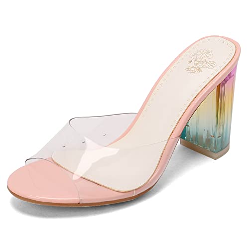 Diuniarza Block Sandalen Offene Zeh Pantoletten Für Damen Pantoffeln Ohne Verschluss Out Door Mode Transparent Slingback Ohne Verschluss Sommer Pink Gr 45 EU/47 Asiatisch von Diuniarza