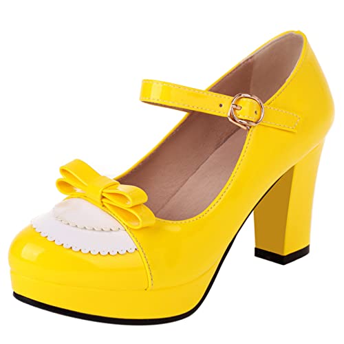 Diuniarza Blockabsatz Mary Jane Damen Strap Bride Schuhe Bogen Runde Zehen Schnalle Prom Pumps Gelb Gr 41 EU/43 Diuniarza Blockabsatz Mary Jane Damen Strap Bride Schuhe Bogen Runde Zehen Schnalle Prom Pumps Gelb Gr 41 EU/43 von Diuniarza