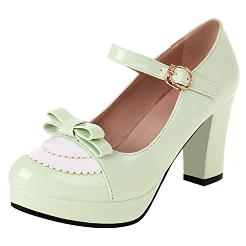 Diuniarza Blockabsatz Mary Jane Damen Strap Bride Schuhe Bogen Runde Zehen Schnalle Prom Pumps Grün Gr 40.5 EU/42 von Diuniarza
