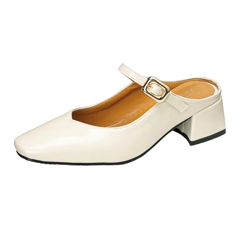 Diuniarza Blockabsatz Mules Damen Geschlossen Sandals Ohne Verschluss Buro Pantoffeln Elegant Mode Prom Beige Gr 40.5 EU/42 von Diuniarza