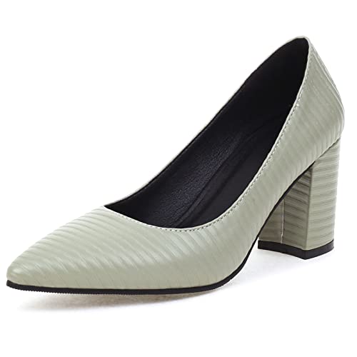Diuniarza Blockabsatz Pump Damen Pointed Toe Print Ohne Verschluss Pumps Formal Schuhe Grün Gr 35 EU von Diuniarza