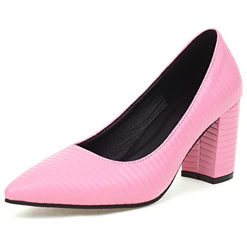 Diuniarza Blockabsatz Pump Damen Pointed Toe Print Ohne Verschluss Pumps Formal Schuhe Pink Gr 41 EU/43 von Diuniarza