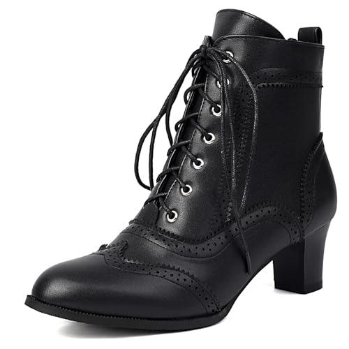Diuniarza Blockabsatz Schnüren Stiefeletten Damen Buro Stiefeletten Low Mid Stiefel Formal Stiefel Klassische Concise Schwarz Gr 36.5 EU/37 von Diuniarza