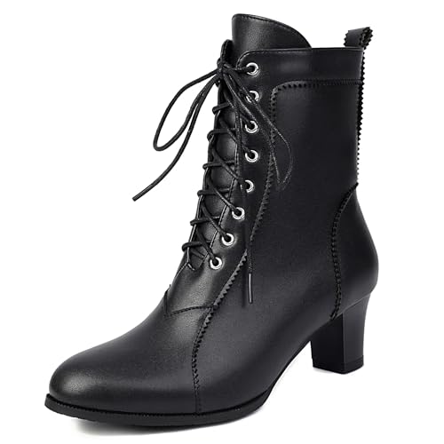 Diuniarza Blockabsatz Schnüren Stiefeletten Damen Buro Stiefeletten Low Mid Stiefel Formal Stiefel Klassische Concise Schwarz Gr 44 EU/46 von Diuniarza