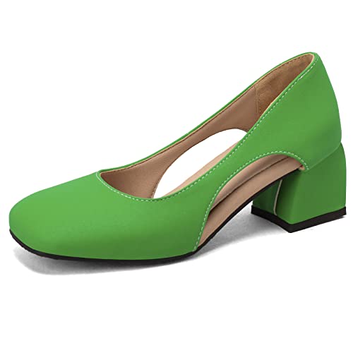 Diuniarza Blockabsatz Square Toe Loafer Komfort Damen Pump Weit Fit Hochzeit Ohne Verschluss Mitte Absatz Elegant Abendschuhe Grün Gr 39 EU/40 Asiatisch von Diuniarza