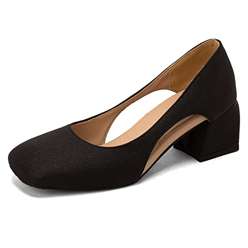 Diuniarza Blockabsatz Square Toe Loafer Komfort Damen Pump Weit Fit Hochzeit Ohne Verschluss Mitte Absatz Elegant Abendschuhe Schwarz Gr 43 EU/45 Asiatisch von Diuniarza