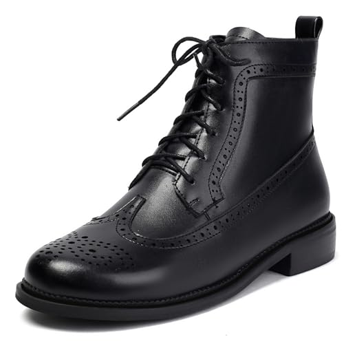 Diuniarza Combat Militarstiefel Damen Retro Schnüren Stiefeletten Retro Brogue Kurzschaft Stiefel Leisure Schwarz Gr 43 EU/45 von Diuniarza