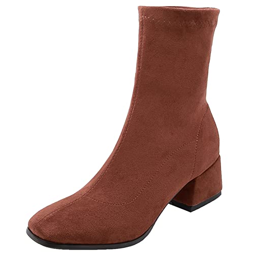 Diuniarza Concise Ankle Stiefeletten Damen Stretch Basic Stiefeletten Basic Mode Kleid Stiefeletten Low Block Stiefel Arbeit Braun Gr 39 EU/40 von Diuniarza