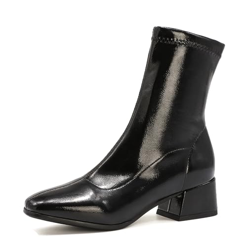 Diuniarza Concise Ankle Stiefeletten Damen Stretch Basic Stiefeletten Basic Mode Kleid Stiefeletten Low Block Stiefel Arbeit Schwarz Gr 41 EU/43 von Diuniarza