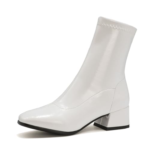 Diuniarza Concise Ankle Stiefeletten Damen Stretch Basic Stiefeletten Basic Mode Kleid Stiefeletten Low Block Stiefel Arbeit Weiß Gr 40 EU/41 von Diuniarza