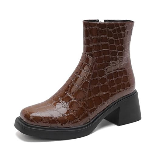 Diuniarza Damen Ankle Chelsea Stiefel Chukka Stiefel Blockabsatz Mode Party Comfy Stiefeletten Braun Gr 38 EU/39 von Diuniarza