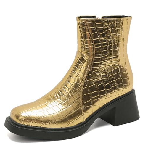 Diuniarza Damen Ankle Chelsea Stiefel Chukka Stiefel Blockabsatz Mode Party Comfy Stiefeletten Gold Gr 40.5 EU/42 von Diuniarza
