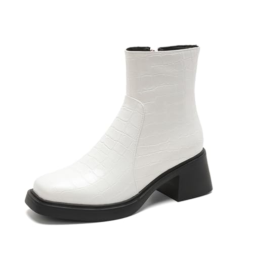 Diuniarza Damen Ankle Chelsea Stiefel Chukka Stiefel Blockabsatz Mode Party Comfy Stiefeletten Weiß Gr 40 EU/41 von Diuniarza