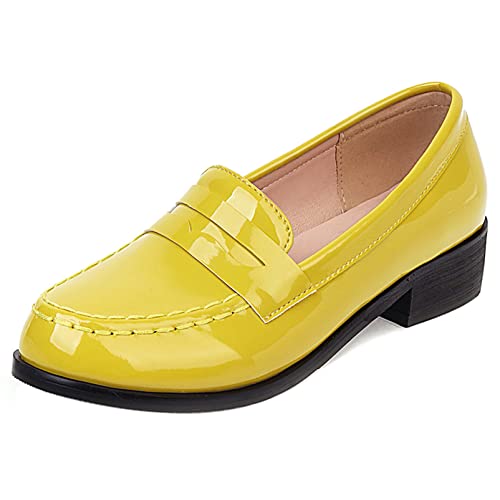 Diuniarza Damen Blockabsatz-Loafer Runde Zehen Lässige Pump Ohne Verschluss Halbhohe Alltagsschuhe, 16841Tvp Gelb Gr 37 EU von Diuniarza
