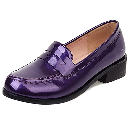 Diuniarza Damen Blockabsatz-Loafer Runde Zehen Lässige Pump Ohne Verschluss Halbhohe Alltagsschuhe, 16850Yin Violett Gr 34 EU von Diuniarza