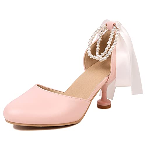 Diuniarza Damen Bride Schuhe Runde Zehen Stiletto Sandals Knöchelriemchen Party High Sandalen Pink Gr 44 EU/46 von Diuniarza