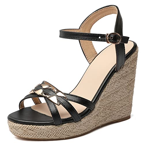 Diuniarza Damen Espadrille mit Absatz, Sandalen Offene Zeh Leisure Keilabsatz Party Schuhe mit Plateau Schnalle Knöchelriemchen, 14429Tcr Schwarz Gr 48 EU Diuniarza Damen Espadrille mit Absatz, Sandalen Offene Zeh Leisure Keilabsatz Party Schuhe mit Plateau Schnalle Knöchelriemchen, 14429Tcr Schwarz Gr 48 EU von Diuniarza