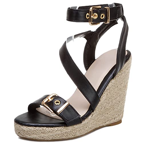 Diuniarza Damen Espadrille mit Absatz, Sandalen Offene Zeh Leisure Keilabsatz Party Schuhe mit Plateau Schnalle Knöchelriemchen, 14601Lsv Schwarz Gr 50 EU Diuniarza Damen Espadrille mit Absatz, Sandalen Offene Zeh Leisure Keilabsatz Party Schuhe mit Plateau Schnalle Knöchelriemchen, 14601Lsv Schwarz Gr 50 EU von Diuniarza