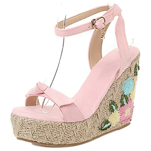 Diuniarza Damen Espadrille mit Absatz, Sandalen Offene Zeh Leisure Keilabsatz Party Schuhe mit Plateau Schnalle Knöchelriemchen Bestickt, 15348Vsl Pink Gr 42 EU Diuniarza Damen Espadrille mit Absatz, Sandalen Offene Zeh Leisure Keilabsatz Party Schuhe mit Plateau Schnalle Knöchelriemchen Bestickt, 15348Vsl Pink Gr 42 EU von Diuniarza